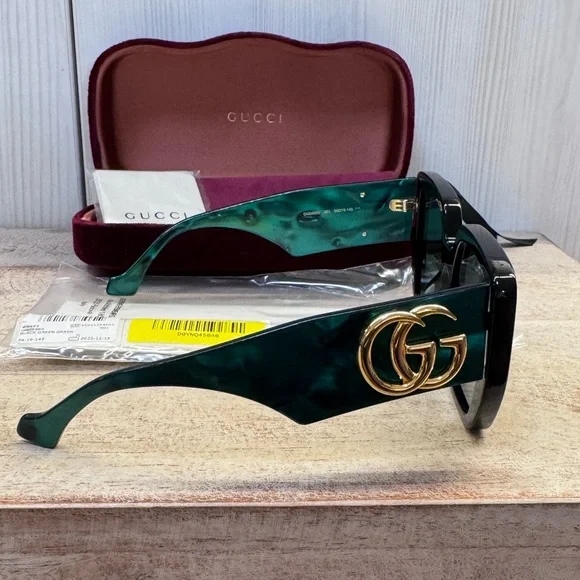 GUCCI GG0956S 001 Square Black Green 54 mm Women's Sunglasses